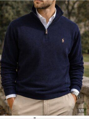 NWT POLO RALPH LAUREN | Estate-Rib Quarter-Zip Pullover navy Sz L